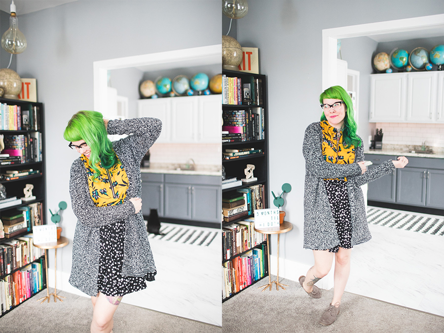dainty squid, kaylah doolan, green hair, ootd, pattern clashing