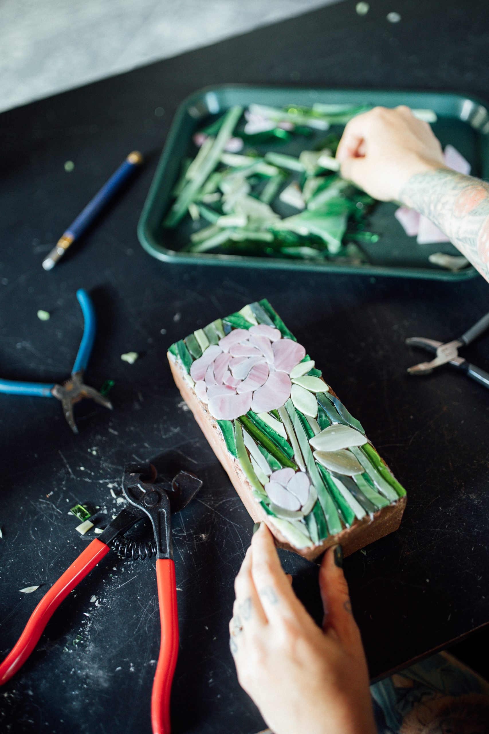 Stained glass mosaic plant markers